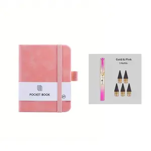 A7 Mini Notebook with Pen, 1pc Pocket Notebook Diary & 1pc Unlimited Writing Pencil, with 5pcs Refill, Stationery Supplies for Home School Office, Notepad