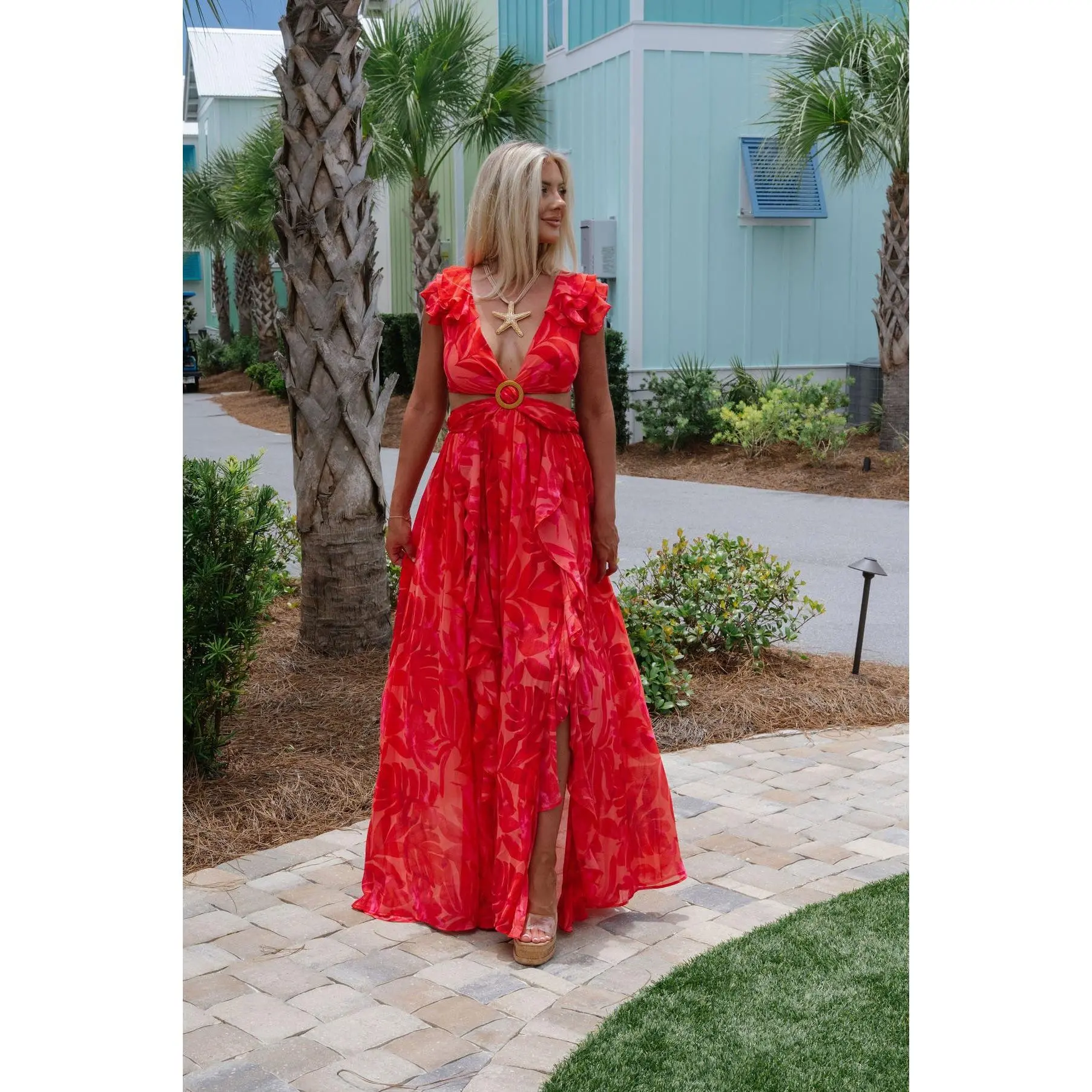 Culver Maxi Dress-Coral Red