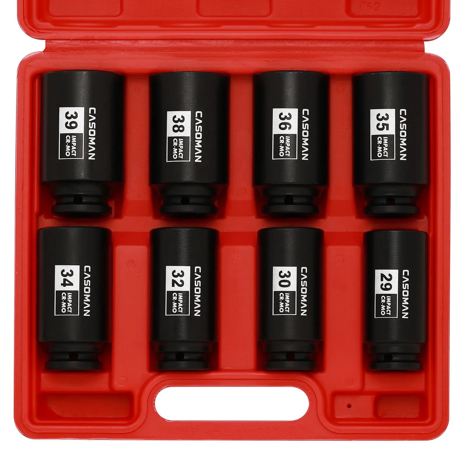 CASOMAN 8PCS 1/2" Deep Axle Nut Impact Socket Metric Set, CR-MO 12-Point 29-39mm Universal Socket Wrench Kit, Professional Mechanic Tool with Storage Case for Tough Jobs