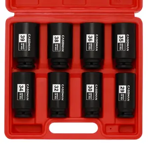 CASOMAN 8PCS 1/2" Deep Axle Nut Impact Socket Set CR-MO 12 Point Metric 29-39mm Professional Tools with Storage Case for Tough Jobs