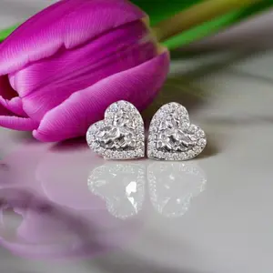 King of Bling's 1.50ct Moissanite Yellow 925 Sterling Silver Women's Heart Shape Nugget Earrings
