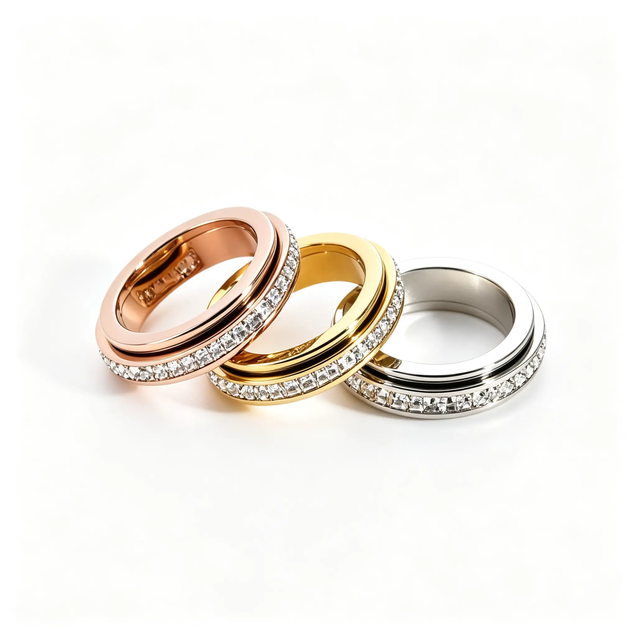 Anxiety Fidget Spinner Band Rings, Titanium Steel Plain Round Cubic Zirconia Stress Relief Comfort-Fit Rings for Women & Men, Sizes 5-12