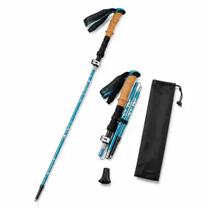 Portable Foldable Retractable Hiking Stick (278g, 33-125cm), Lightweight Adjustable Trekking Pole with EVA Cork Grip for Camping, Backpacking Outdoor Activities