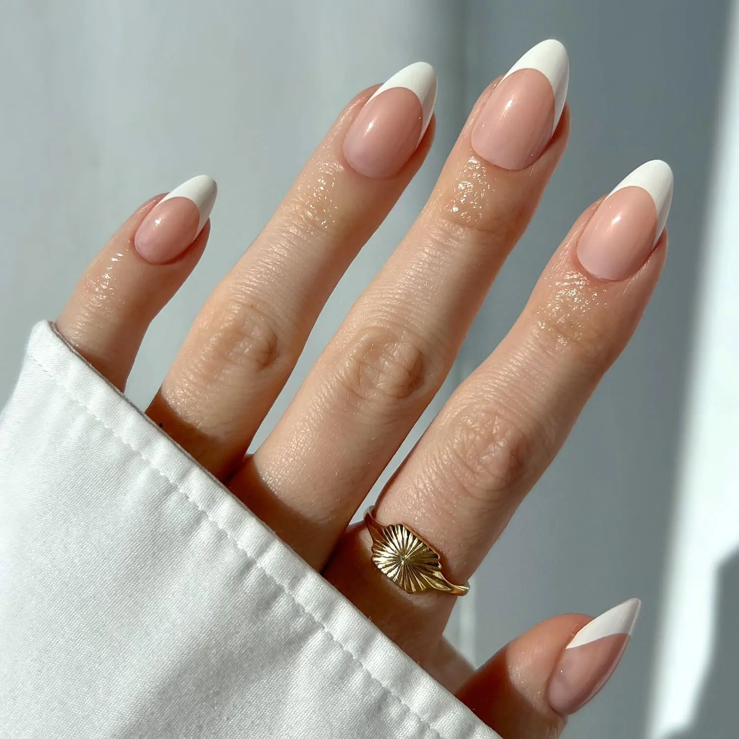 Glamnetic Press On Nails - Short Almond, Glossy Fake Nails 24 Pc Full Kit | French Tip UV Finish Short Pointed Almond Fake Nails, Salon Quality Nails in 12 Sizes with Glue