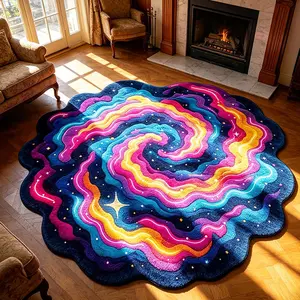Creative Colorful Starry Sky Pattern Irregular Decorative Carpet, Modern Foldable Plush Soft Rug for Living Room Bedroom, Easy Care Large Area Mat