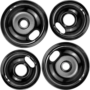 Stove Burner Drip Pans W10288051 Burner Covers-2 Packs 6" W10290353 Black Porcelain Burner Pans and 8" W10290350 Stove Top Covers for Electric Stove by