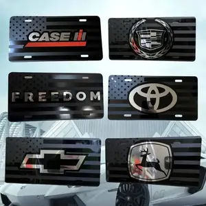 Black American Flag Novelty License Plate Patriotic Blackout Vanity Tag Metal Car Truck Accessory