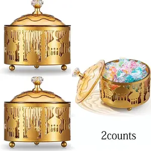 Ramadan Gift Box, 2 Counts/set Metal Gift Box with Lid, Deluxe Gift Box, Gift Packaging Supplies for Candy, Cake, Dessert, Party Favors, Party Supplies
