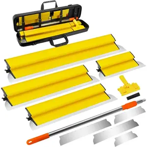 Drywall Skimming  Set Including Extra  Replace, 10", 16", 24" and 32" Stainless Steel Skimming , 29"-" Extension Handle, Smoothing Drywall Finishing Tools with Portable Case