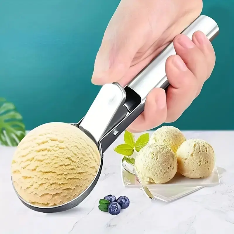 Stainless Steel Ice Cream Spoon with Trigger, Sleek Scoop, Durable High Temperature Dishwasher Safe, Comfortable Grip for Ice Cream and Gelatin, Kitchenware, Utensils