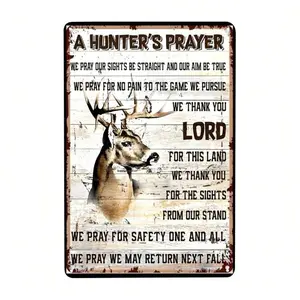 12*8INCH Hunter's Prayer Tin Sign – Vintage Metal Deer Hunting Wall Decor for Outdoorsmen, Hunters & Nature Lovers – Distressed Metal Sign Design, Rustic Hunting-Themed Wall Art