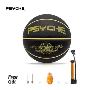 PSYCHE Rubber Basketball with Free Pin and Pump, Small Mini Official Size Basketball Ball, Great Gift For Beginner, Made for Streetball Basketball Games