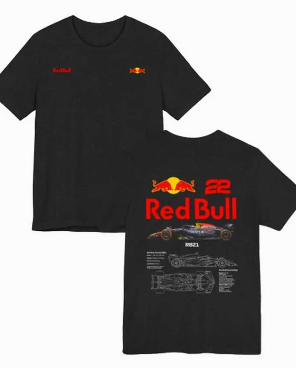 Women's Novelty Round Neck Fitted Soft Shortsleeve Cotton T-Shirt - F1 Racing Graphic, Red Car Blueprint, Bold Red Bull 22 Design, Motorsport Fan Unisex Top, Track Day Streetwear Gift, Simple, Casual