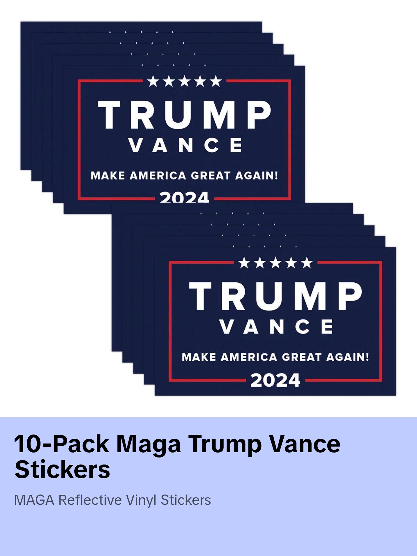 10Sheets Trump Vance 2024 Stickers