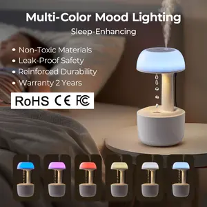 MUNBYN Anti Gravity Humidifier, Water Drop Humidifier with 7 Corlors for Bedrrom, Living Room & Office, Auto-shutdown Power-off protection with 8 Hours Battery Life, Quiet Diffuser with 38db, White, Gift