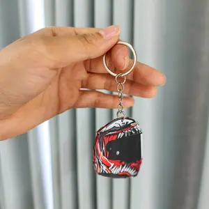 Classic Motorcycle Helmet Acrylic Keychain, Vintage Extreme Sports Pendant, Bag and Car Key Decoration, Christmas Party Gift