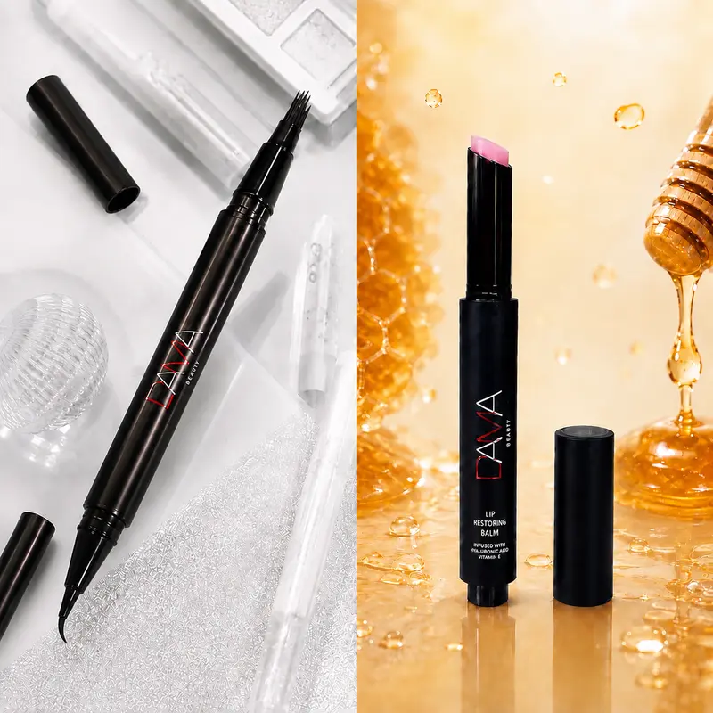 Honey & Hyaluronic Acid Moisture Lip Balm + Cosmetic Eyebrow Pen Combo Pack - 1 Eyebrow Pen, 1 Balm - Makeup Gift Sets, Beauty Sets for Daily Beauty Needs