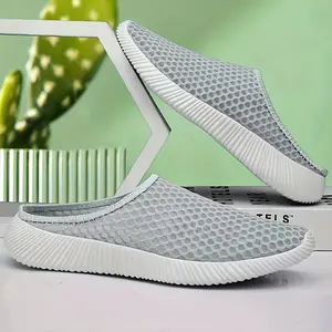 Unisex Breathable Mesh Bread Head Slippers, Casual Solid Color Fabric Upper & Inner, EVA Sole, All-Season Summer Slip-On No-Heel Loafers