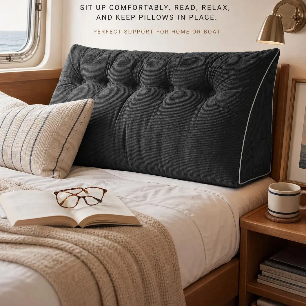 Sasttie Headboard Pillow Queen, Triangular Wedge Pillow Headboard, Wedge Headboard Pillow for Bed Sofa, Daybed Pillows for Sitting up, Reading or Working with Removable Cover, Dark Grey
