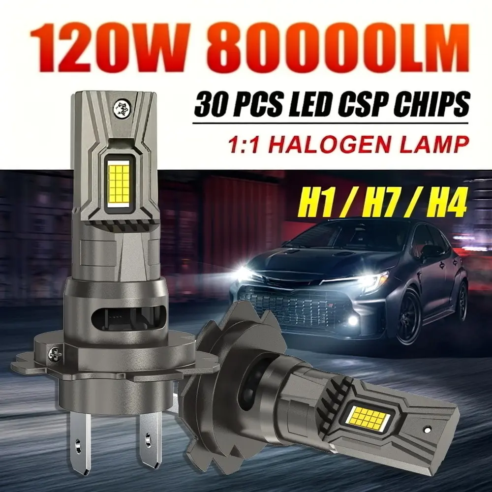 2-Pack H7 H4 H1 LED Headlights 120w 80000lm Super Bright, 9003 Hb2 Spotlights, High Beam LED Headlight Bulbs, H7 LED Canbus, 6000k 12V LED Lights For Car