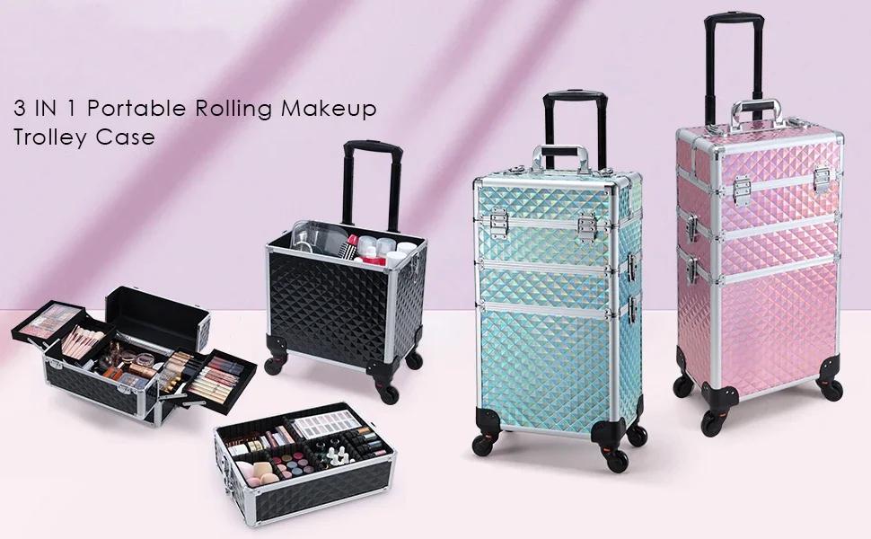 Rolling Makeup Case 3 In 1 Removable Make Up Case Cosmetology Case On Wheels Large Capacity Lockable Makeup Trolley For Salon Rolling Makeup Case 3 In 1 Removable Make Up Case Cosmetology Case On Wheels Large Capacity Lockable Makeup Trolley For Salon