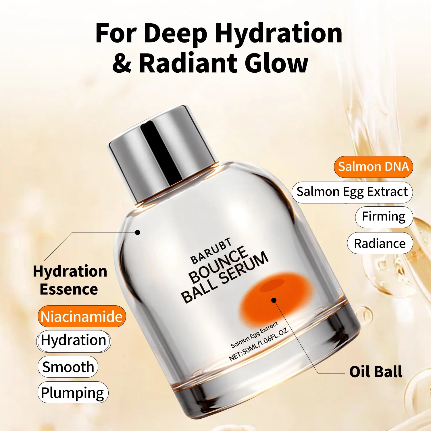 Barubt Bouncing Ball Serum, Hydration Serum, Hydrating Moisture Brightening Radiance Serum, Smooth Skin Lightweight Formula, Fast Absorbing, Ideal for Daily Use