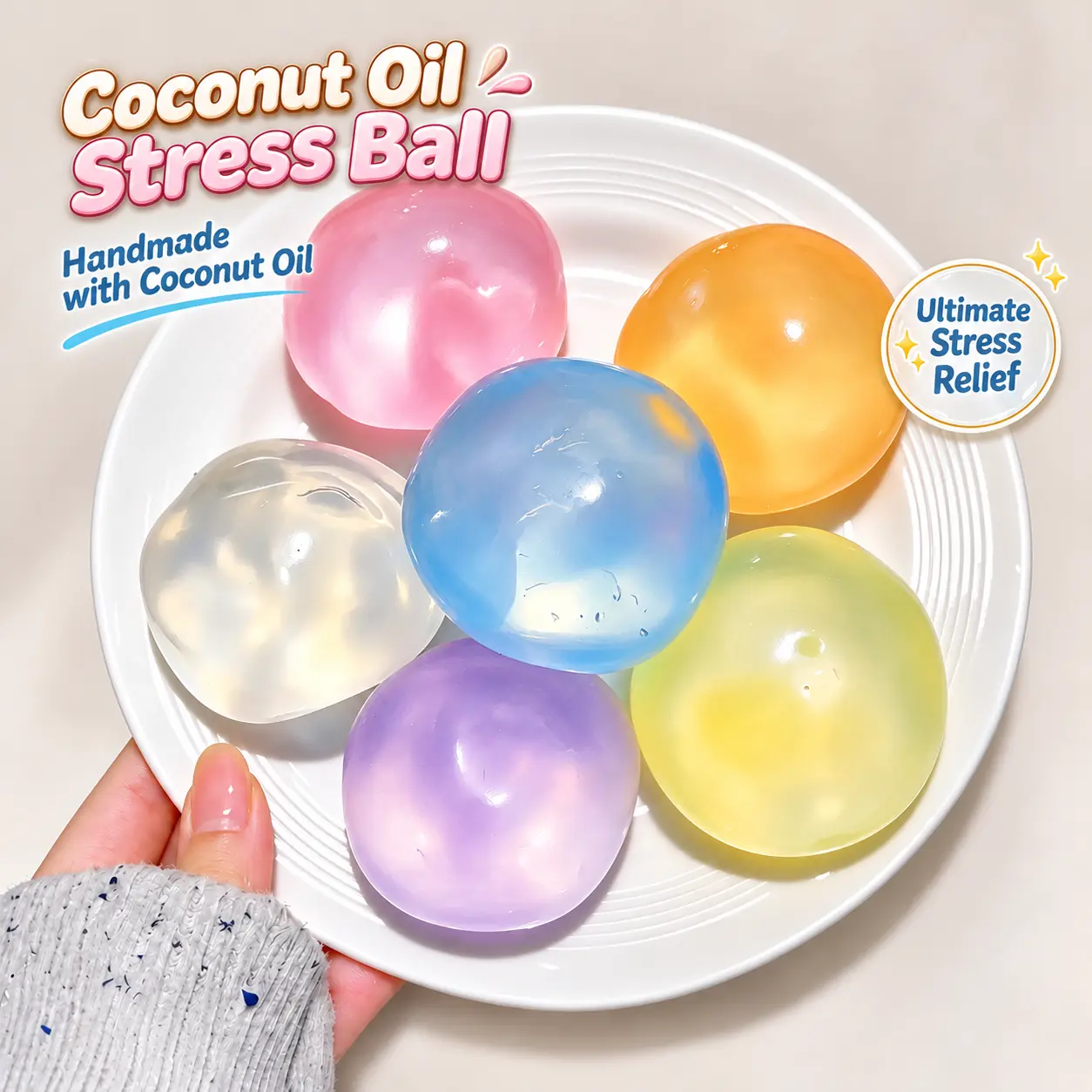 Coconut Oil Squishy Stress Ball, Super Soft No Rebound Shapeable Fidget Toy, Slow Rising Sensory Squeeze Toy for Stress Relief, Satisfying Handheld Squishy Toy for Adults, Desk Fidget Toy and Relaxation Gift
