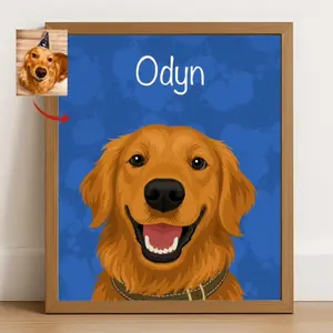 Custom Pet Portrait Hand Drawn Wall Art Personalized Drawing From Photo for Odyn Golden Retriever