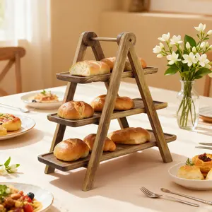 3-Tier Solid Wooden Display Stand, Multifunctional Cake Stand & Bread Basket, Sturdy Multi-Tier Shelving Unit, Perfect for Displaying Fruit, Cupcakes & Bread, Ideal for Weddings, Parties & Restaurants