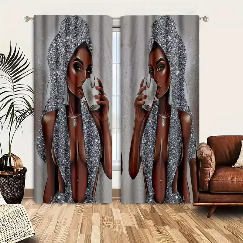 African Women Pattern Door Curtain Set, Lightweight Design, Lightweight Curtains, Ideal Home Decor, Decorative Curtain, Window Curtain and Privacy Enhancer, Fashionable African Aesthetic, Unique African Patterns
