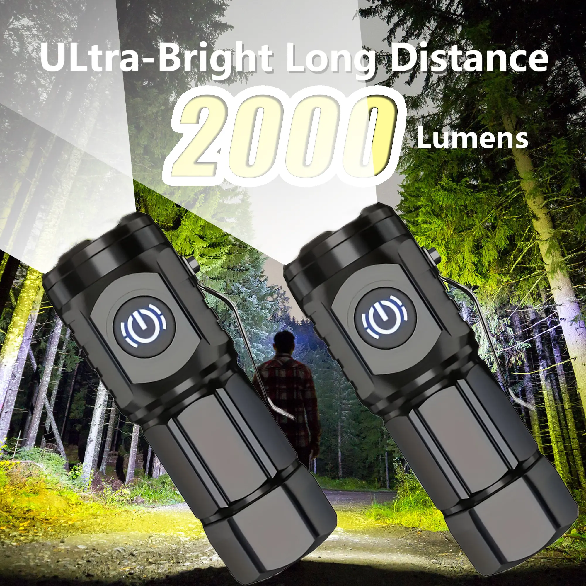 Rechargeable LED Flashlight - 3000 Lumens, 5 Modes Multimode Functionality, Super Bright, Compact, Portable, Belt Clip, Weatherproof, Long-Lasting Durable Torch for Camping, Emergency | Household Multifunctional Lighting Tool