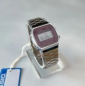 Casio Vintage A168WA-5AY Maroon Watch Face Retro Digital Water Resistant Square Case Metal Band Classic Design with 1/100-Second Stopwatch & EL Backlight