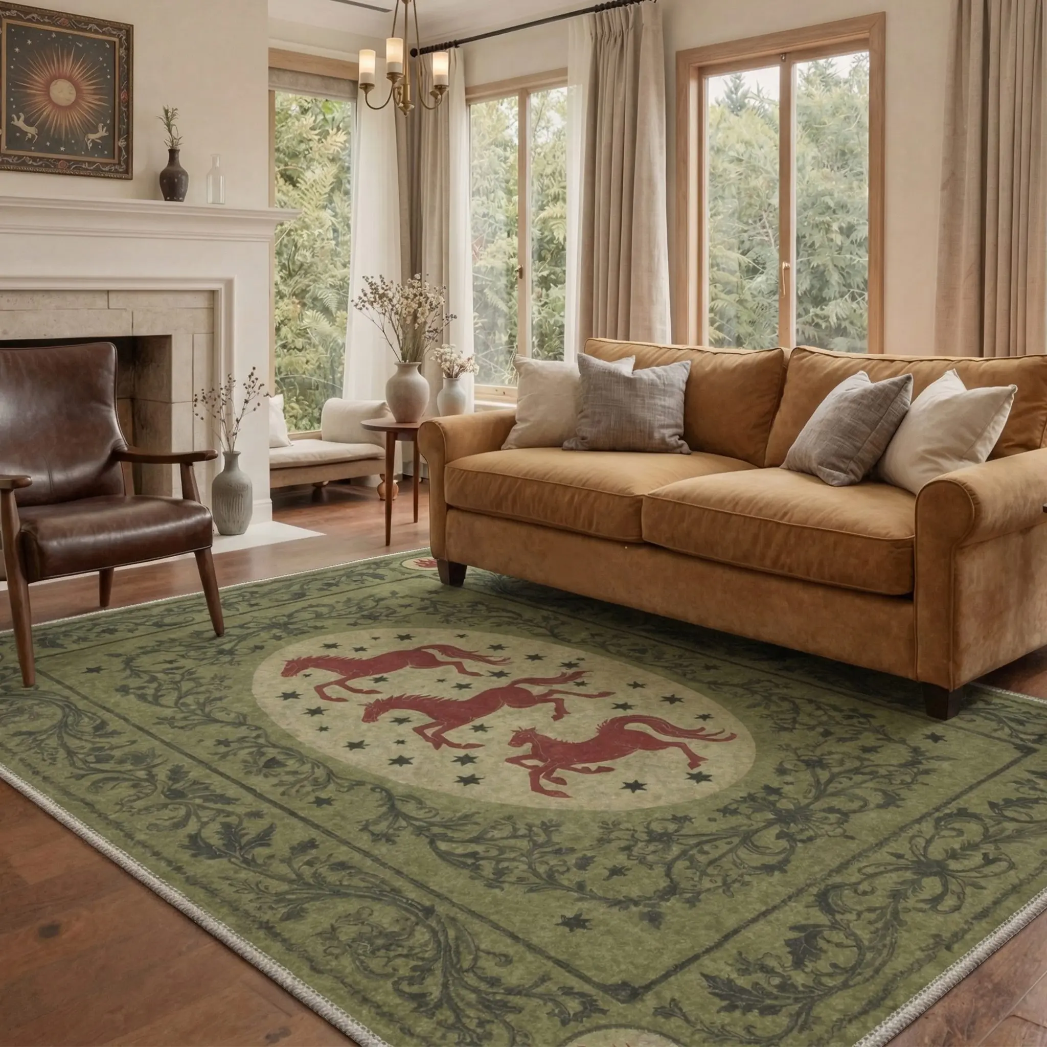 【Back To School】GENIMO Area Rug – Pet Friendly, Non-Slip, Machine Washable Carpet, Soft Floor Rug, Stylish Home Decor for Living Room, Bedroom, Hallway ,ARB2013-VINE