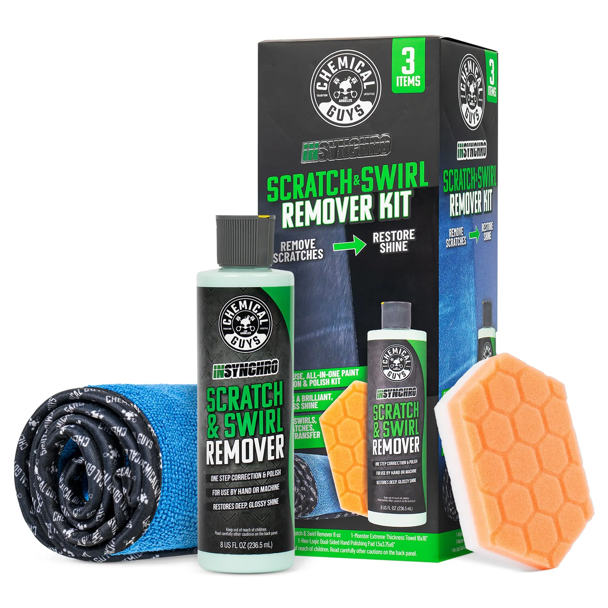 Chemical Guys Insynchro Scratch & Swirl Remover Restorer Kit - Car Paint Care Restorer, Scratch Repair Solutions, Essential Auto Detailing & Maintenance Accessories