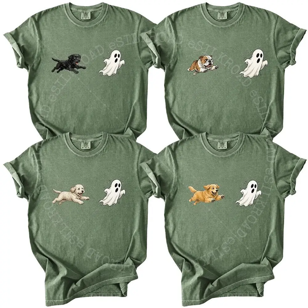 Comfort Colors 50+ Dog Breeds Ghost Dog Halloween Shirt, Vintage Spooky Graphic Tee, Cute Autumn Fall T-Shirt, Gift for Dog Lovers