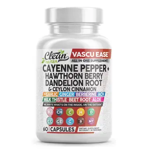 Clean Nutra Cayenne Pepper, Hawthorn Berry, Dandelion Root, Ceylon Cinnamon, Garlic, Ginger, Berberine, ACV, Milk Thistle & More for Wellness Capsules – Vascu Ease