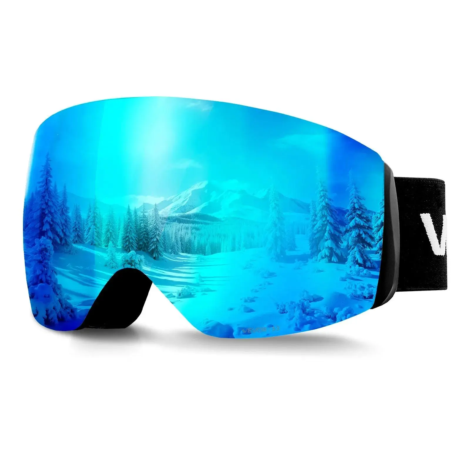 VEVOR Frameless Ski Goggles, Spherical Blue Revo Coating Lens, OTG Anti-Fog Fog-Resistant Over-Glasses Protection Sports Eyewear, TPU Frame, Ventilation Structure for Men, Skiing, Snowboarding, Anti-Fog Sports Eyewear#BacktoSchool