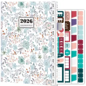 2026 Planner Calendar, Jan.2026 - Dec.2026 Weekly & Monthly Planner with Notes Pages, 12 Monthly Tabs & Inner Pocket, 8.4"X5.7", Flower Pattern Agenda Planning Book for Time Management