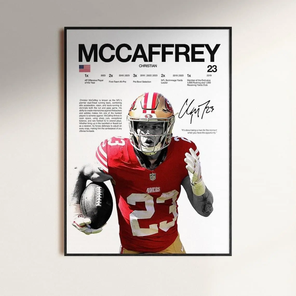 Christian McCaffrey Poster, Football Inspired Fan Art Wall Print, Football print , Football Inspired Fan Art Poster Print, Sports Decor, San Francisco Poster, Football Inspired Fan Art Gift