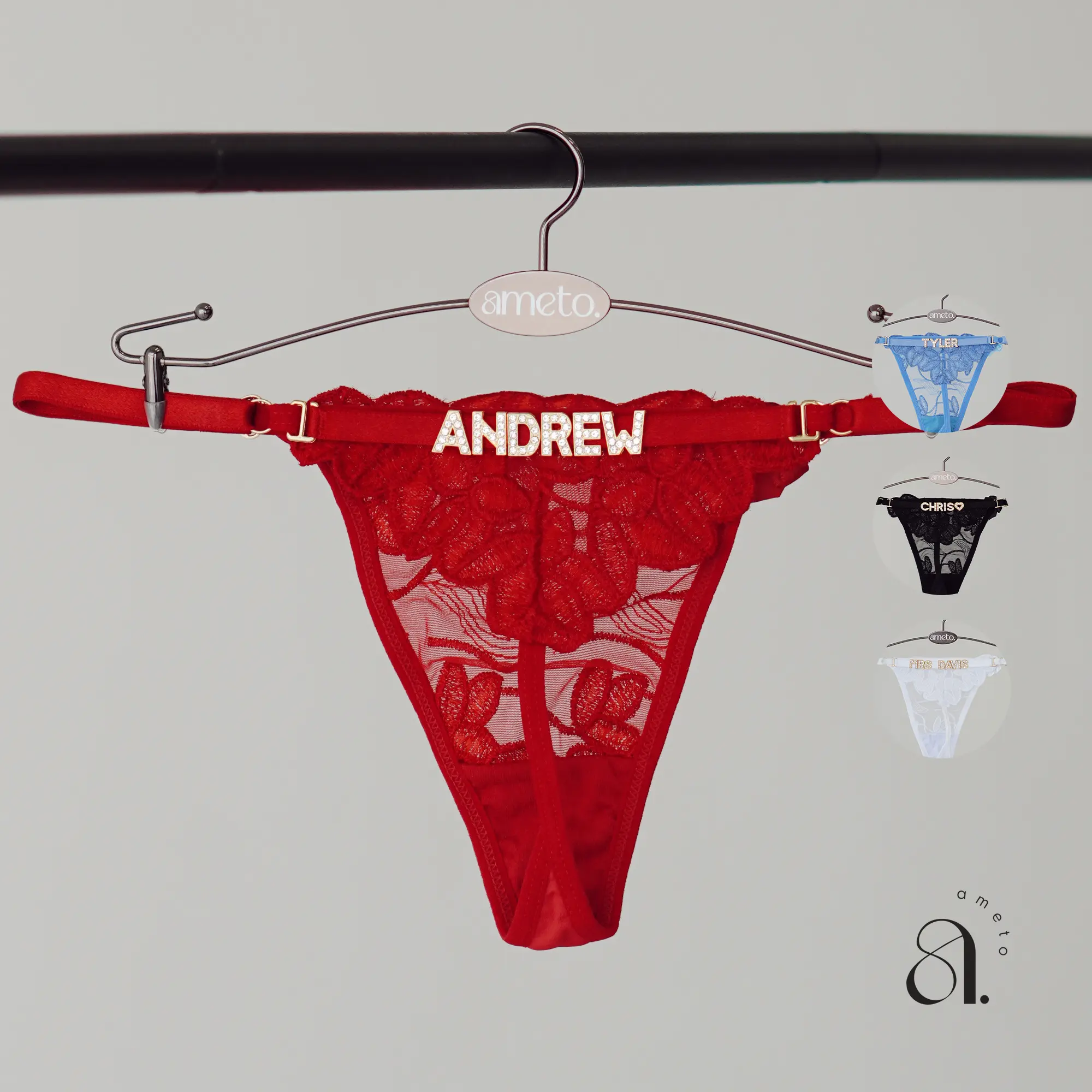 Customized Thong with Name • Embroidery Panties • Gifts for Boyfriend, Bachelorette Party • Sexy Womenswear Lingerie Comfort Fit • Adjustable Strap • Check Now