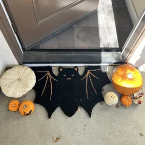 Halloween Bat Shaped Rug, Thick Soft Cozy Plush Mat, Creative Festive Holiday Decoration, Non-Slip Entrance Carpet for Bathroom, Living Room, Bedroom