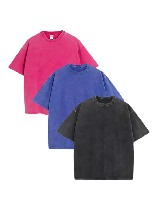 3 Pack Vintage Washed Oversized T-Shirts, 100% Cotton Drop Shoulder Crew Neck Tees, Mixed Color Combinations Available Unisex Grunge Streetwear Casual Tops