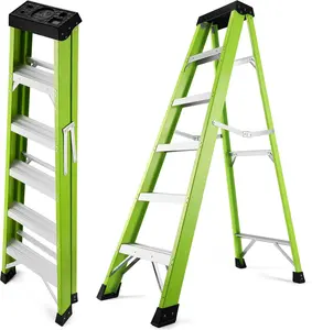 Ladder 6-Foot Fiberglass Step Ladder, 500 lb Capacity Type IA, Heavy Duty Folding Platform Ladder for Home, Work, and Industrial Use
