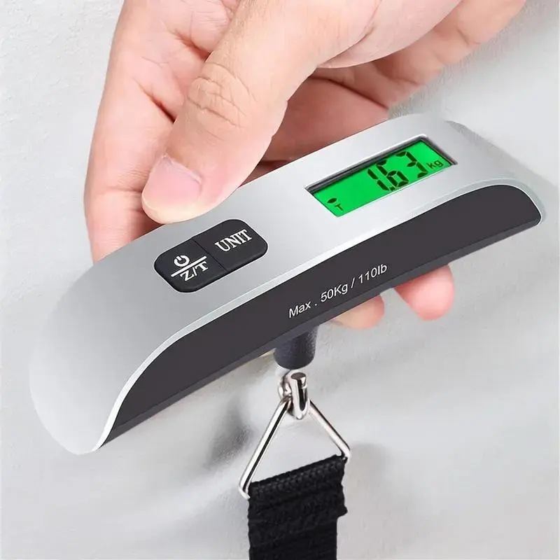 Portable Digital Luggage Scale – 110lb Hanging Baggage Scale with LCD Backlit Display, Travel Suitcase Weight Scale with Hook & Strap for Travelers