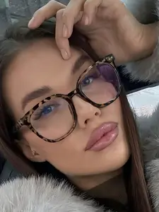 Unisex Classic Simple Style Non-Prescription Glasses, Round Square Frame, Suitable for Daily Life, Outdoor Leisure, Business Wear, Leopard Pattern Eyeglasses