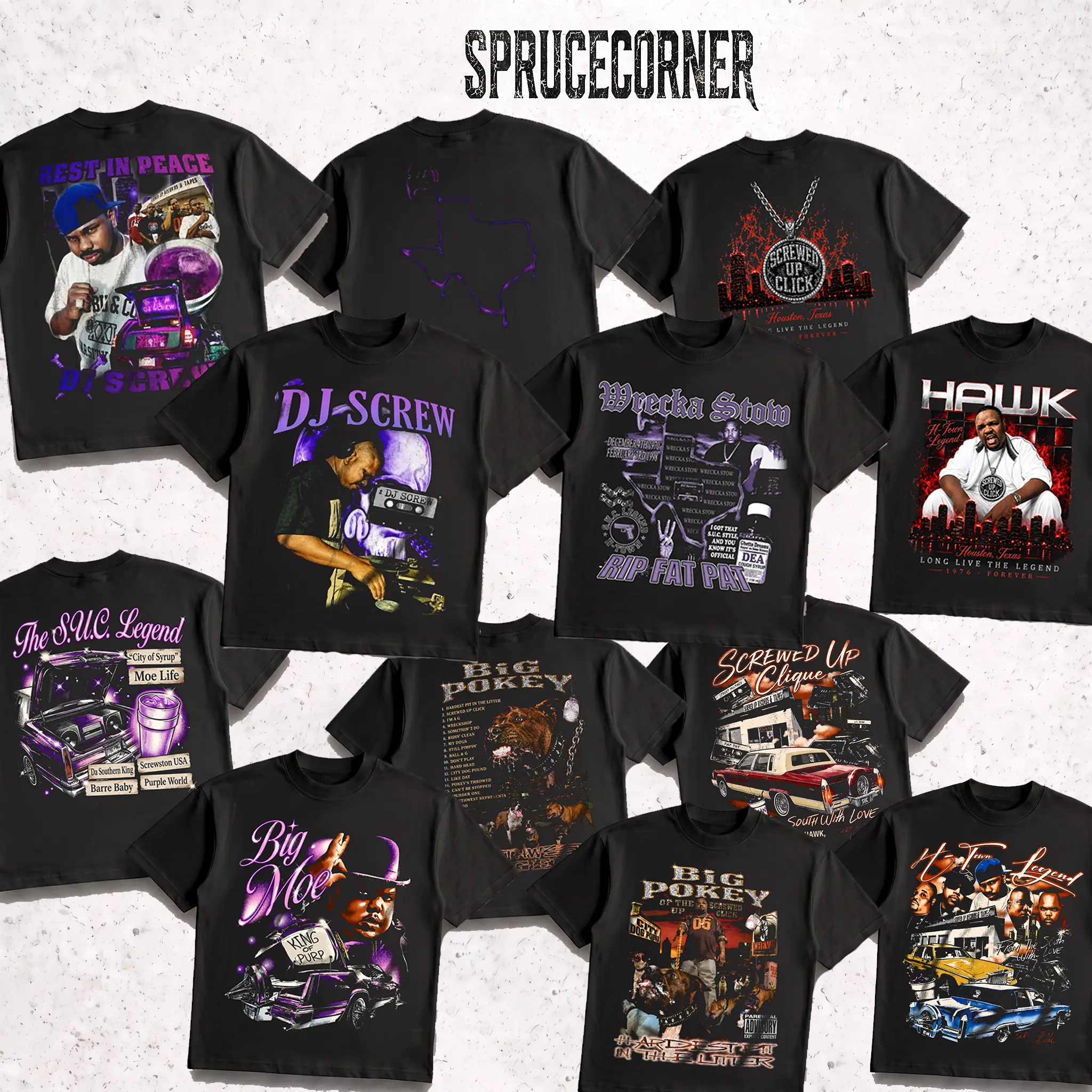 H-Town Legends Screwed Up Click T-Shirt Vintage Houston Texas Rap Graphic Heavyweight Streetwear Music Tee