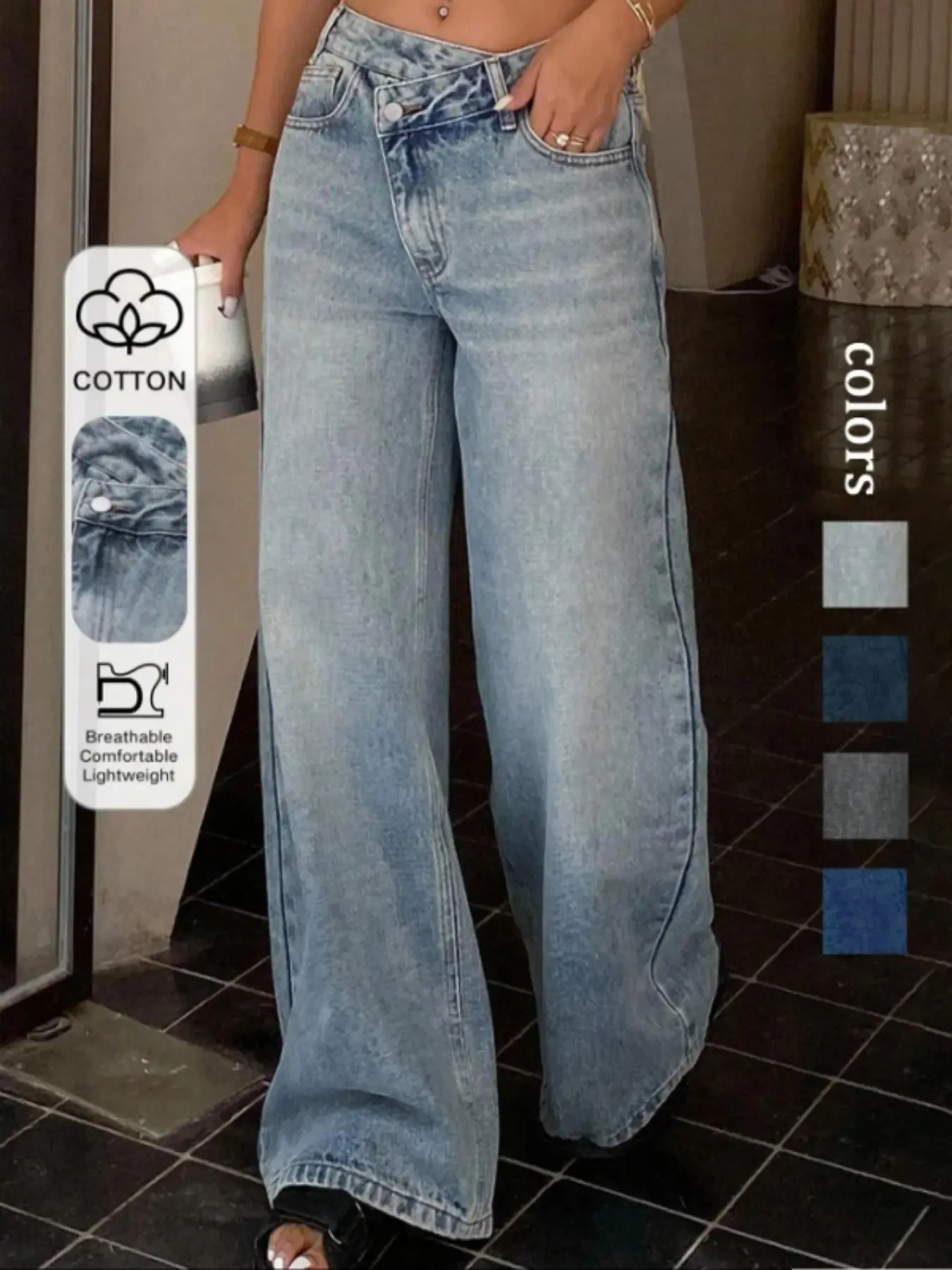 Women's Asymmetrical Low Waist Wide Leg Jeans, Baggy Jeans, Zipper Pocket Design, Casual Fashion for All Seasons, Limited Time Purchase, outfits vaqueros mujer, jeans baggy, jeans colombianos, miss sosita jeans, skinney jeans