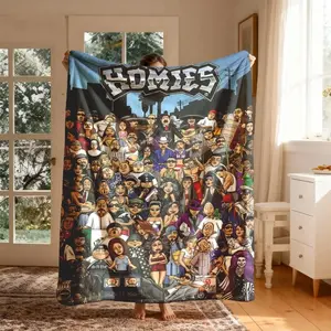 Homies Street Hip Hop Cartoon Theme Soft Flannel Blanket, Warm Cozy Lightweight Throw Blanket, Versatile Blanket for Bed Sofa Home Office Car, Trendy Home Decor, Ideal Holiday Gift for Family & Loved Ones