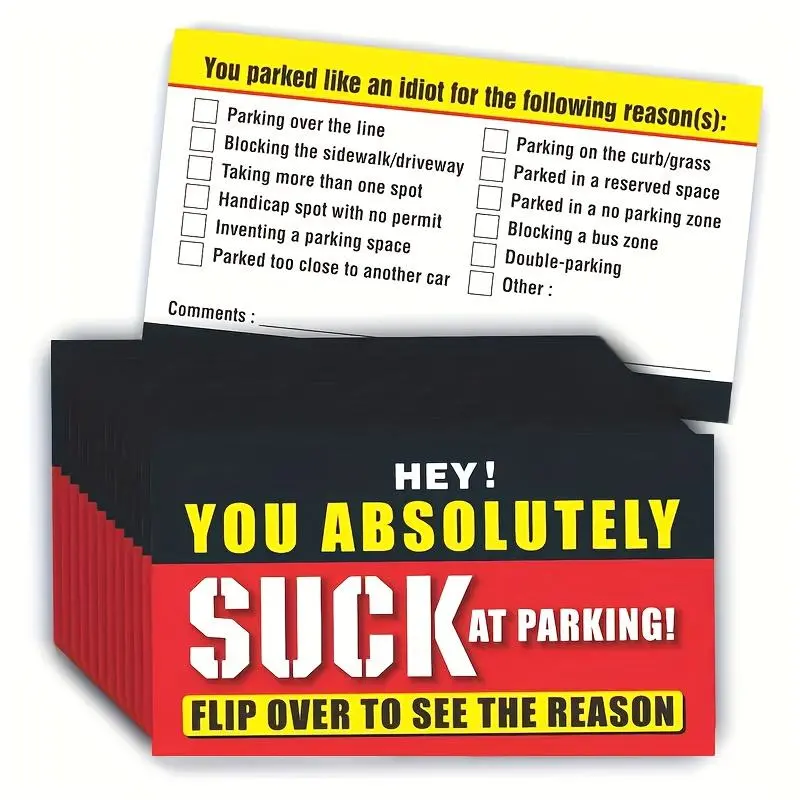Parking Violation Warning Card, 50pcs/set Funny Durable Crafted Paper Warning Card, Creative Warning Parking Card, Office Stationery & Supplies, Humorous Tone