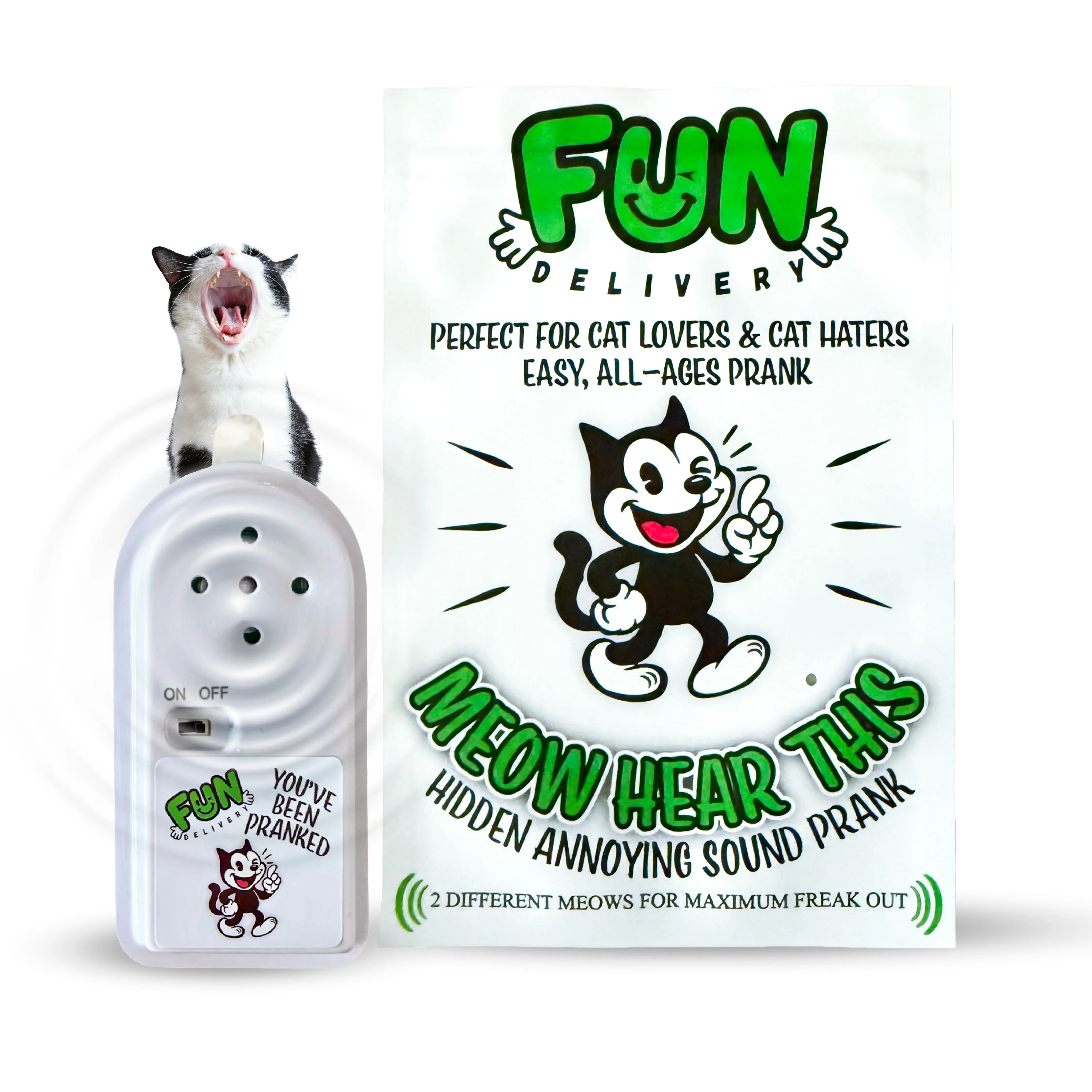 Meow Hear This Cat Hidden Sound Device – Realistic Meowing Prank for Office, Home & April Fools | White Elephant & Gag Gift | Small Slim No-Damage Prank for Coworkers, Friends & Family | FUN Delivery